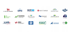 Die Logos folgender Unternehmen vor weißem Hintergrund mit der Überschrift Member of the Dettmer Group: B. Dettmer Reederei, CPC, DCP, Dettmer Asset Holding, Dettmer Rail, Detra, Die Grünen Engel, Durmin, Fleesensee Hotels & Sportresort, Hafenstauerei Kpt. Wilhelm Schultze, Jongen,  LS Cargo, LUG, MDU, MUT, Purus Plastics, Remineral und Wewatec