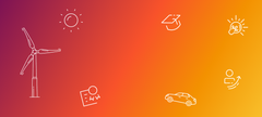 Ein orangener Farbverlauf mit weißen Icons