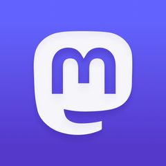 Logo von Mastodon: lilafarbener Kasten mit einem umrandeten "m"