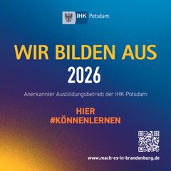 IHK Zertifikat, welches besagt, dass die ProPotsdam im Jahr 2026 ausbildet und ein anerkannter Ausbildungsbetrieb der IHK Potsdam ist.