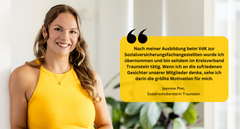 Jeannine Pitei,  Sozialrechtsberaterin Traunstein "Nach meiner Ausbildung beim VdK zur Sozialversicherungsfachangestellten wurde ich übernommen und bin seitdem im Kreisverband Traunstein tätig. Wenn ich an die zufriedenen Gesicherter unserer Mitglieder denke, sehe ich darin die  größte Motivation für mich."