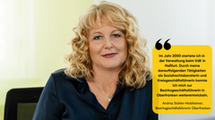Andrea Stühler-Holzheimer, Bezirksgeschäftsführerin Oberfranken "Im Jahr 2000 startete ich in  der Verwaltung beim VdK in Haßfurt. Durch meine darauffolgenden Tätigkeiten  als Sozialrechtsberaterin und Kreisgeschäftsführerin konnte ich mich zur Bezirksgeschäftsführerin in Oberfranken weiterentwickeln"