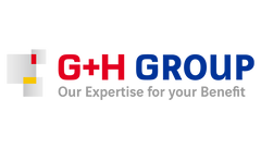 Logo der G+H Group mit dem Slogan "Our Expertise for your Benefit"