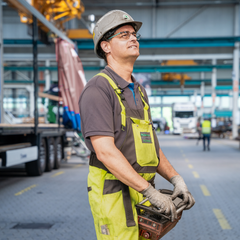 Lagermitarbeiter bedient Krahn