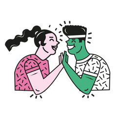 bunte Grafik von zwei Personen die sich lächelnd anschauen und High Five geben