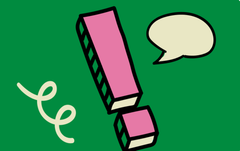 colorful illustration of a pink exclamation mark on a green background